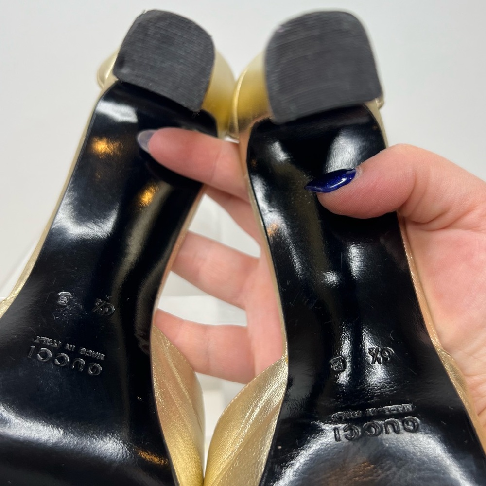 Gucci Metallic Gold Platform Ankle-Strap Pumps - Picture 5 of 16